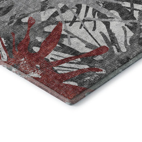 9' X 12' Red Charcoal And Gray Abstract Washable Area Rug With UV Protection