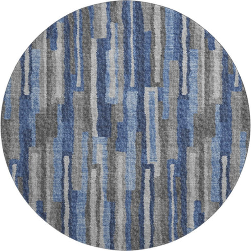 9' X 12' Blue Ivory And Gray Abstract Distressed Washable Area Rug With UV Protection