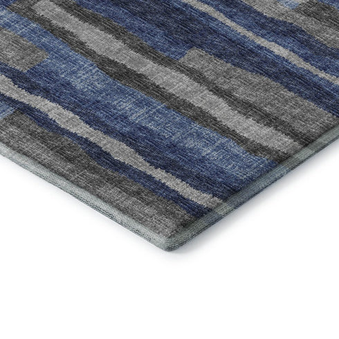 9' X 12' Blue Ivory And Gray Abstract Distressed Washable Area Rug With UV Protection