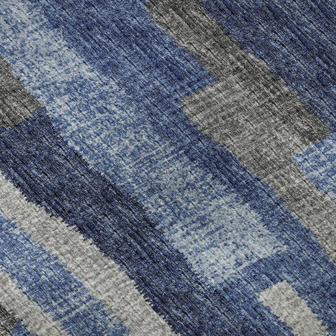 9' X 12' Blue Ivory And Gray Abstract Distressed Washable Area Rug With UV Protection