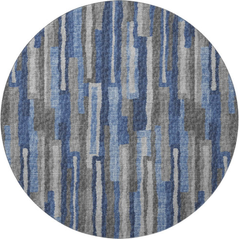 9' X 12' Blue Ivory And Gray Abstract Distressed Washable Area Rug With UV Protection
