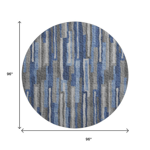 9' X 12' Blue Ivory And Gray Abstract Distressed Washable Area Rug With UV Protection