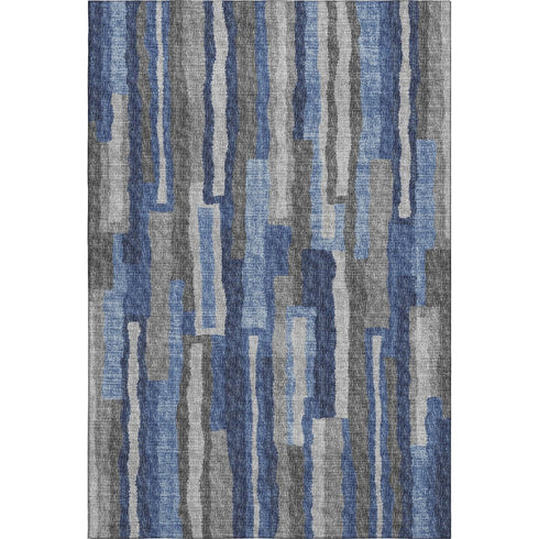 9' X 12' Blue Ivory And Gray Abstract Distressed Washable Area Rug With UV Protection