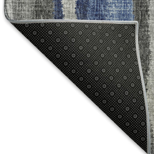 9' X 12' Blue Ivory And Gray Abstract Distressed Washable Area Rug With UV Protection