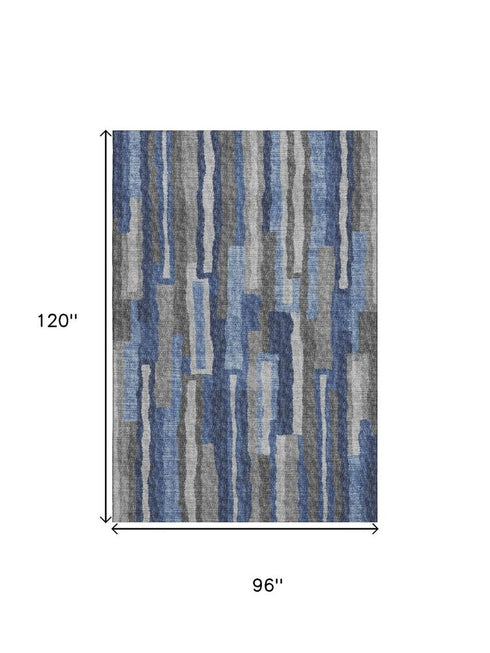 9' X 12' Blue Ivory And Gray Abstract Distressed Washable Area Rug With UV Protection