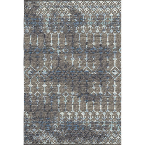 9' X 12' Burnished Brown And Blue Tribal Washable Area Rug With UV Protection