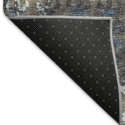 9' X 12' Burnished Brown And Blue Tribal Washable Area Rug With UV Protection