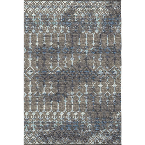 9' X 12' Burnished Brown And Blue Tribal Washable Area Rug With UV Protection