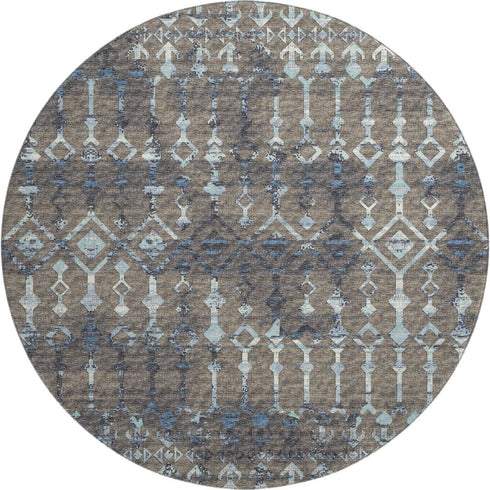9' X 12' Burnished Brown And Blue Tribal Washable Area Rug With UV Protection