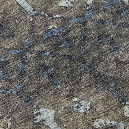 9' X 12' Burnished Brown And Blue Tribal Washable Area Rug With UV Protection