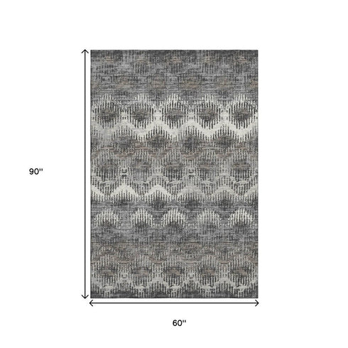 9' X 12' Graphite Ivory And Beige Abstract Distressed Washable Area Rug With UV Protection