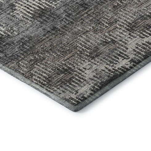 9' X 12' Graphite Ivory And Beige Abstract Distressed Washable Area Rug With UV Protection