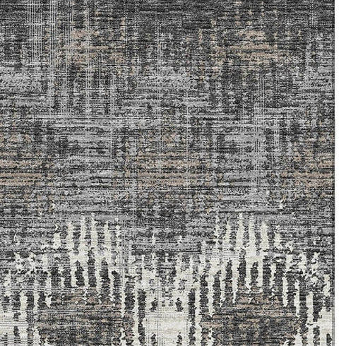9' X 12' Graphite Ivory And Beige Abstract Distressed Washable Area Rug With UV Protection