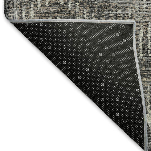 9' X 12' Graphite Ivory And Beige Abstract Distressed Washable Area Rug With UV Protection