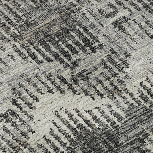 9' X 12' Graphite Ivory And Beige Abstract Distressed Washable Area Rug With UV Protection