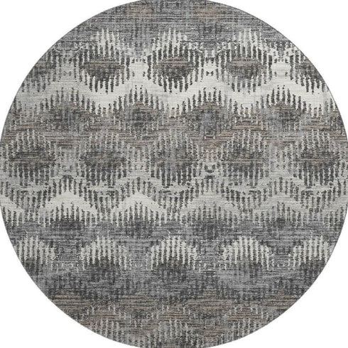 9' X 12' Graphite Ivory And Beige Abstract Distressed Washable Area Rug With UV Protection