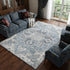 9' X 12' Blue Ivory And Gray Floral Medallion Distressed Washable Area Rug With UV Protection