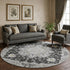 9' X 12' Graphite Gold And Charcoal Floral Medallion Distressed Washable Area Rug With UV Protection