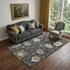 9' X 12' Graphite Ivory And Gold Floral Medallion Distressed Washable Area Rug With UV Protection