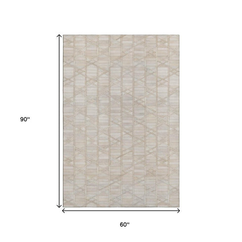 9' X 12' Ivory And Beige Geometric Washable Area Rug With UV Protection