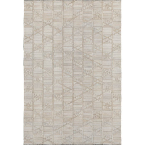 9' X 12' Ivory And Beige Geometric Washable Area Rug With UV Protection