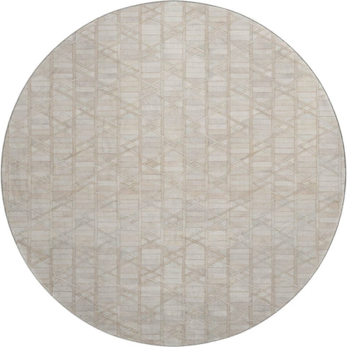 9' X 12' Ivory And Beige Geometric Washable Area Rug With UV Protection