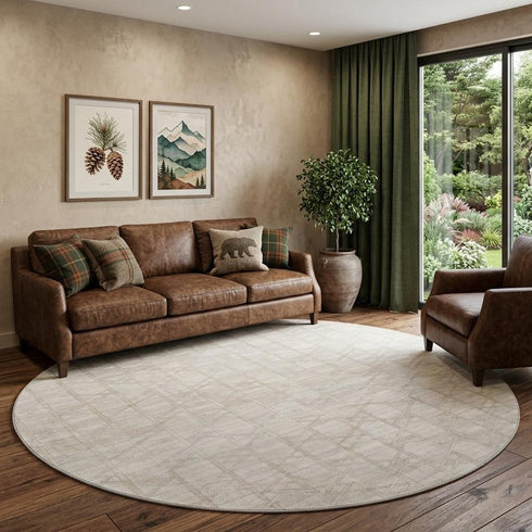 9' X 12' Ivory And Beige Geometric Washable Area Rug With UV Protection