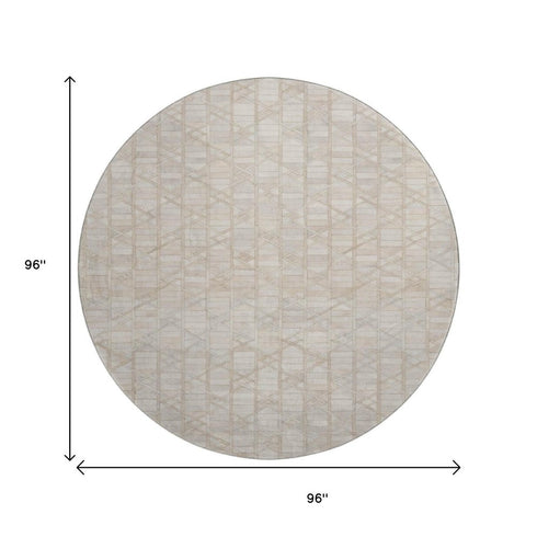 9' X 12' Ivory And Beige Geometric Washable Area Rug With UV Protection