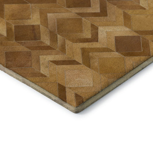 8' X 10' Brown Ivory And Beige Geometric Washable Area Rug With UV Protection