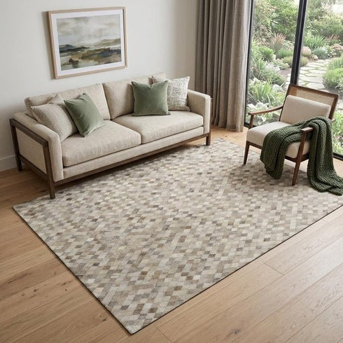 9' X 12' Beige Gray And Ivory Diamond Washable Area Rug With UV Protection