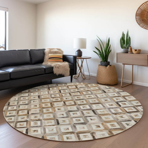 9' X 12' Gray Brown And Ivory Geometric Washable Area Rug With UV Protection