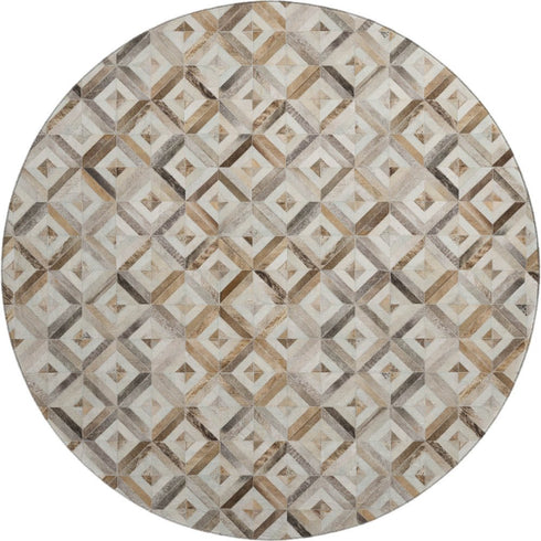 9' X 12' Gray Brown And Ivory Geometric Washable Area Rug With UV Protection