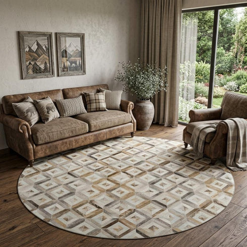 9' X 12' Gray Brown And Ivory Geometric Washable Area Rug With UV Protection