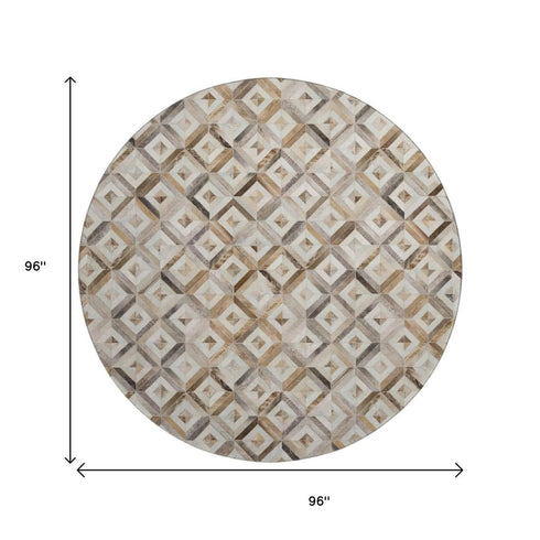 9' X 12' Gray Brown And Ivory Geometric Washable Area Rug With UV Protection