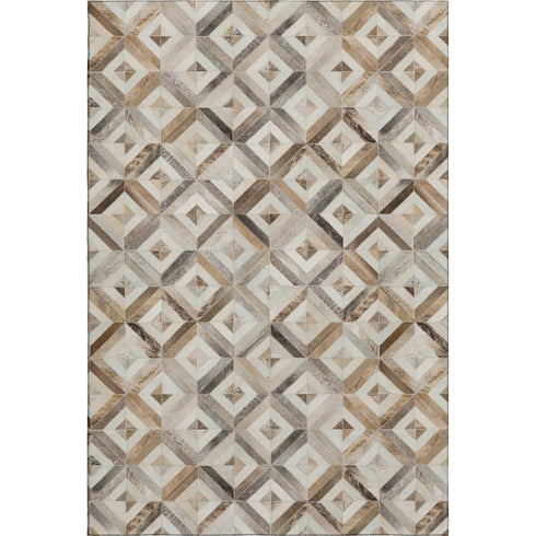 9' X 12' Gray Brown And Ivory Geometric Washable Area Rug With UV Protection