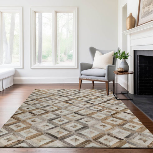 9' X 12' Gray Brown And Ivory Geometric Washable Area Rug With UV Protection
