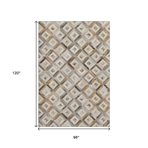 9' X 12' Gray Brown And Ivory Geometric Washable Area Rug With UV Protection