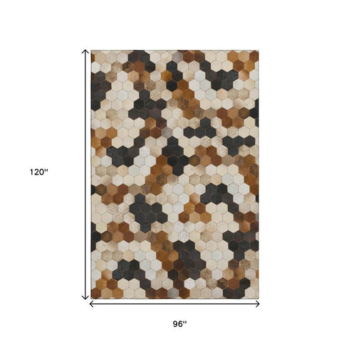 9' X 12' Black Brown And Ivory Geometric Washable Area Rug With UV Protection