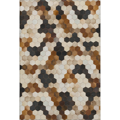 9' X 12' Black Brown And Ivory Geometric Washable Area Rug With UV Protection