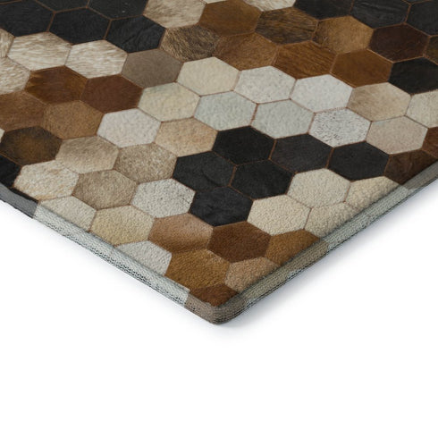 9' X 12' Black Brown And Ivory Geometric Washable Area Rug With UV Protection