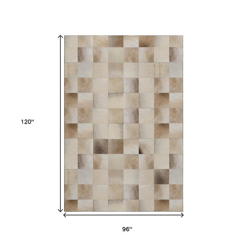 8' X 10' Taupe Ivory And Beige Patchwork Washable Area Rug With UV Protection