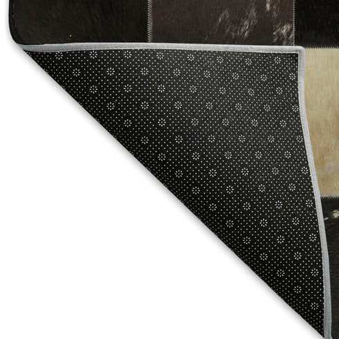 9' X 12' Black Ivory And Beige Patchwork Washable Area Rug With UV Protection