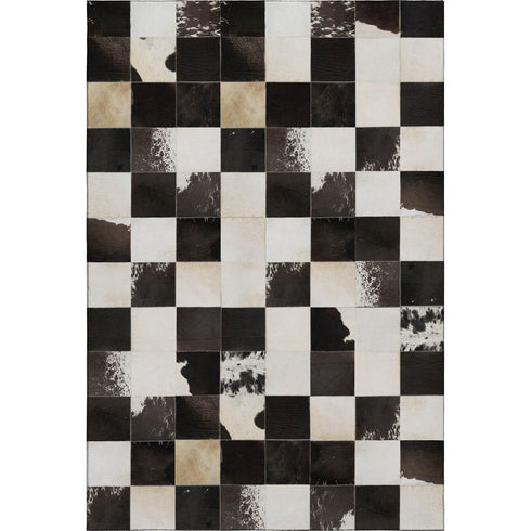 9' X 12' Black Ivory And Beige Patchwork Washable Area Rug With UV Protection