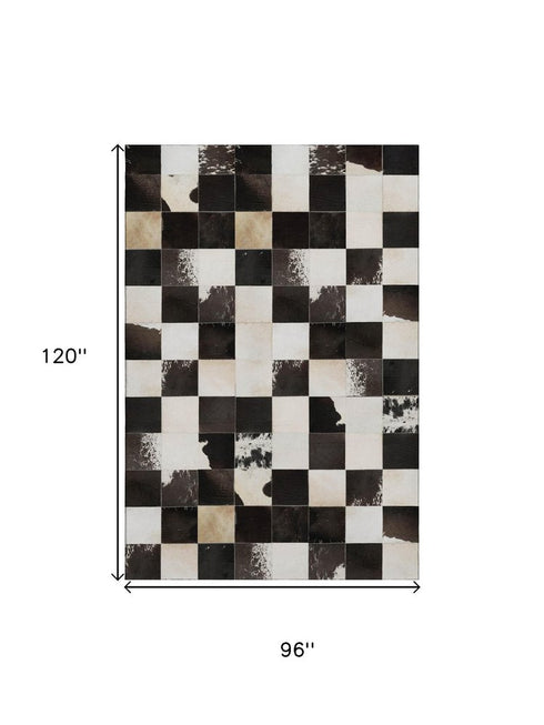 9' X 12' Black Ivory And Beige Patchwork Washable Area Rug With UV Protection