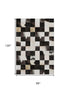 9' X 12' Black Ivory And Beige Patchwork Washable Area Rug With UV Protection