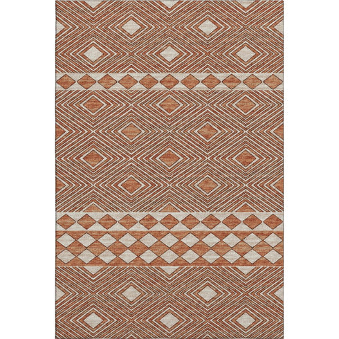 9' X 12' Burnt Sienna And Ivory Geometric Washable Area Rug With UV Protection