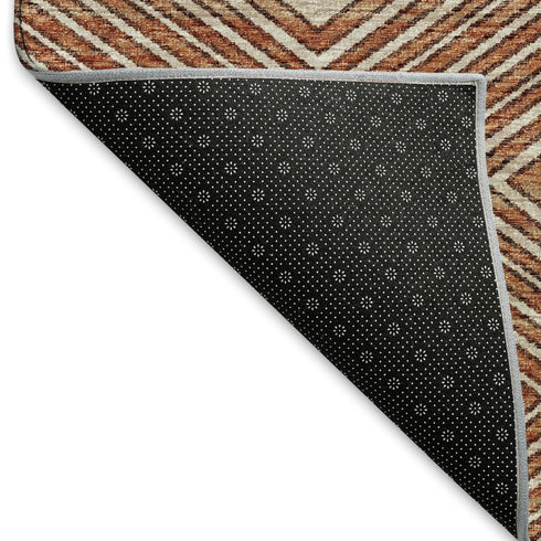 9' X 12' Burnt Sienna And Ivory Geometric Washable Area Rug With UV Protection