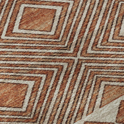 9' X 12' Burnt Sienna And Ivory Geometric Washable Area Rug With UV Protection