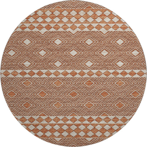 9' X 12' Burnt Sienna And Ivory Geometric Washable Area Rug With UV Protection
