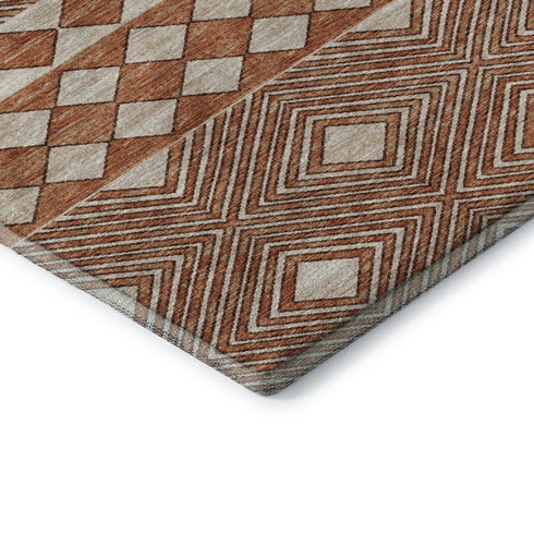 9' X 12' Burnt Sienna And Ivory Geometric Washable Area Rug With UV Protection